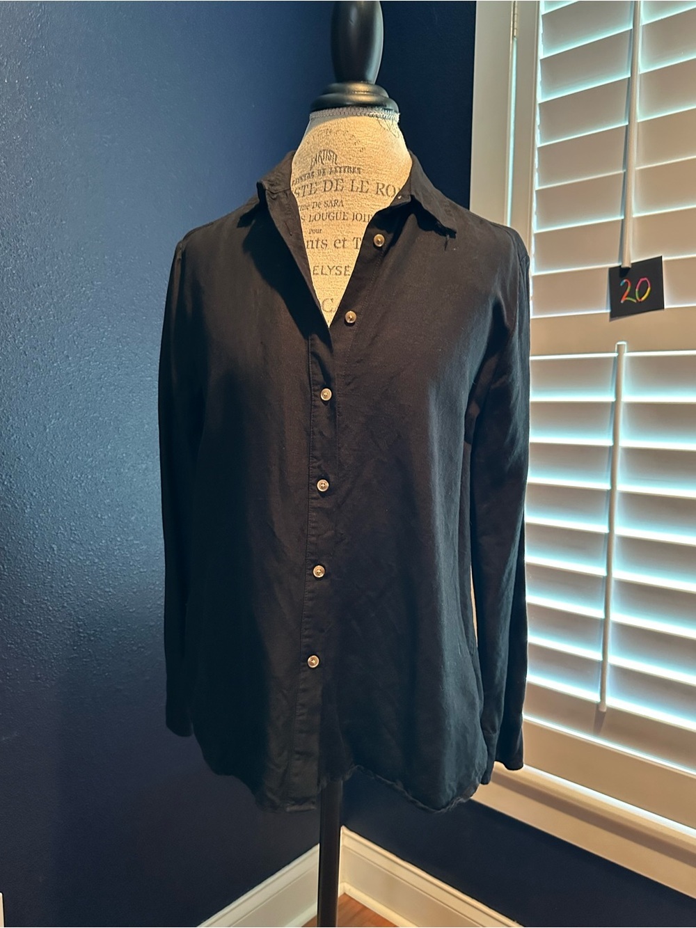 Ann Taylor Black Button-Down Shirt - Women's Casual Long Sleeve linen/Viscoise B